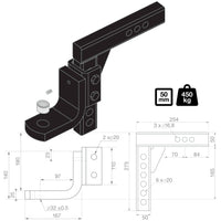TAG Adjustable Heavy Duty Tow Ball Mount - 90° Face, 50mm Square Hitch