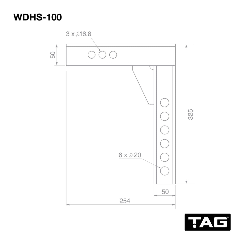 TAG Adjustable Weight Distribution Shank, 50mm Square Hitch, 100mm Drop (3.5T)
