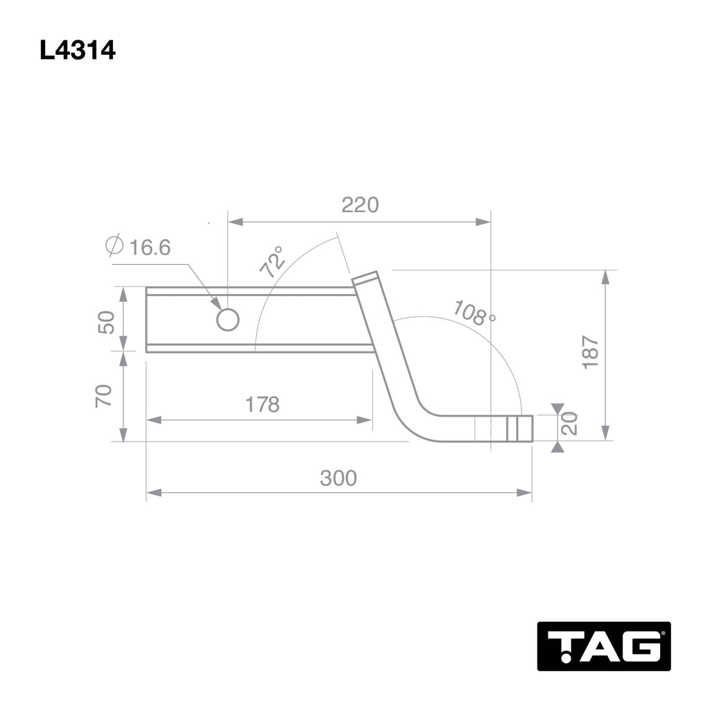 TAG Tow Ball Mount - 220mm Long, 108° Face, 50mm Square Hitch
