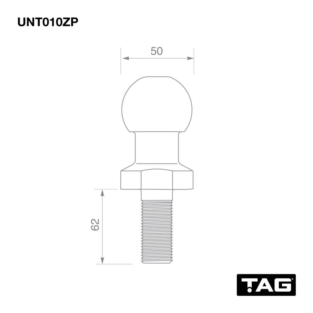 TAG Zinc Plated Tow Ball - 50mm, 3.5 tonne
